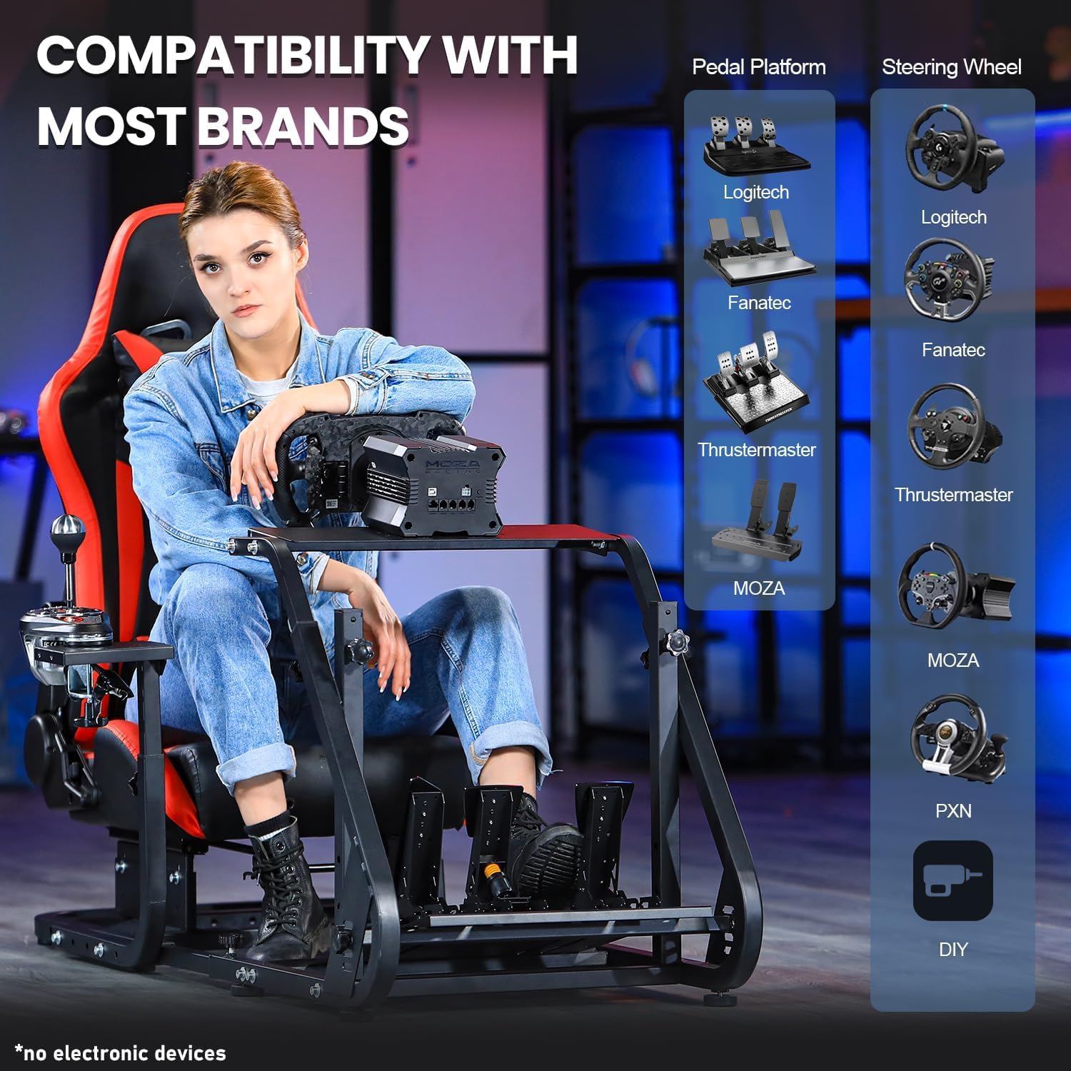 Marada Adjustable Racing Simulator Cockpit Frame with Gear Shifter Mount Fit for Logitech G29,G920,G923 with Red Seat Steering wheel stand Not Included Steering Wheel, Pedal & Shifter