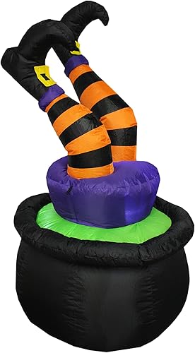 Miniatura 3 de Patas de bruja inflables de Halloween de 4 pies de alto en maceta de caldero, luces LED, decoración de vacaciones al aire libre e interior,