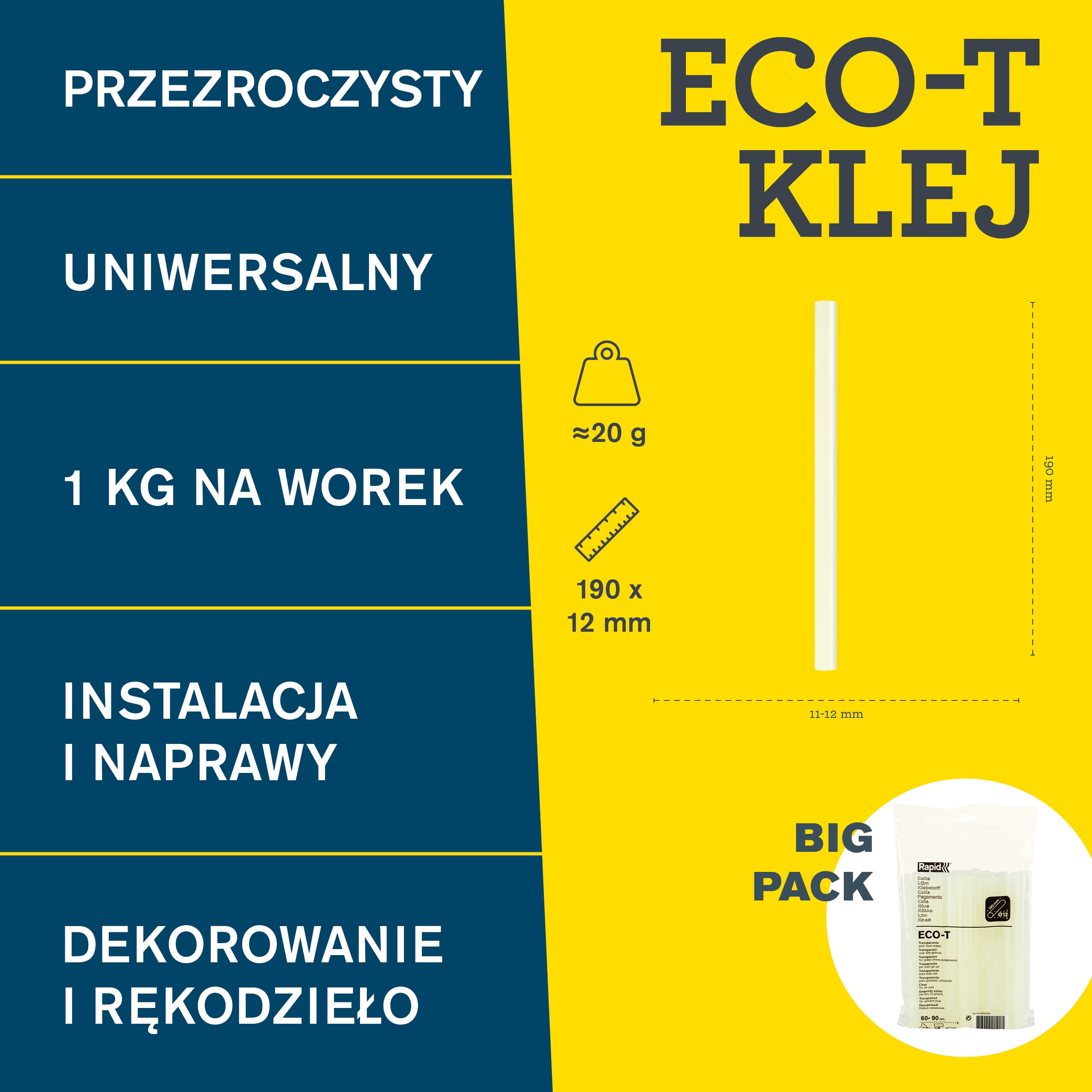 Rapid Eco-T Wkłady Klejowe, Przezroczysty, 50 Sztuk