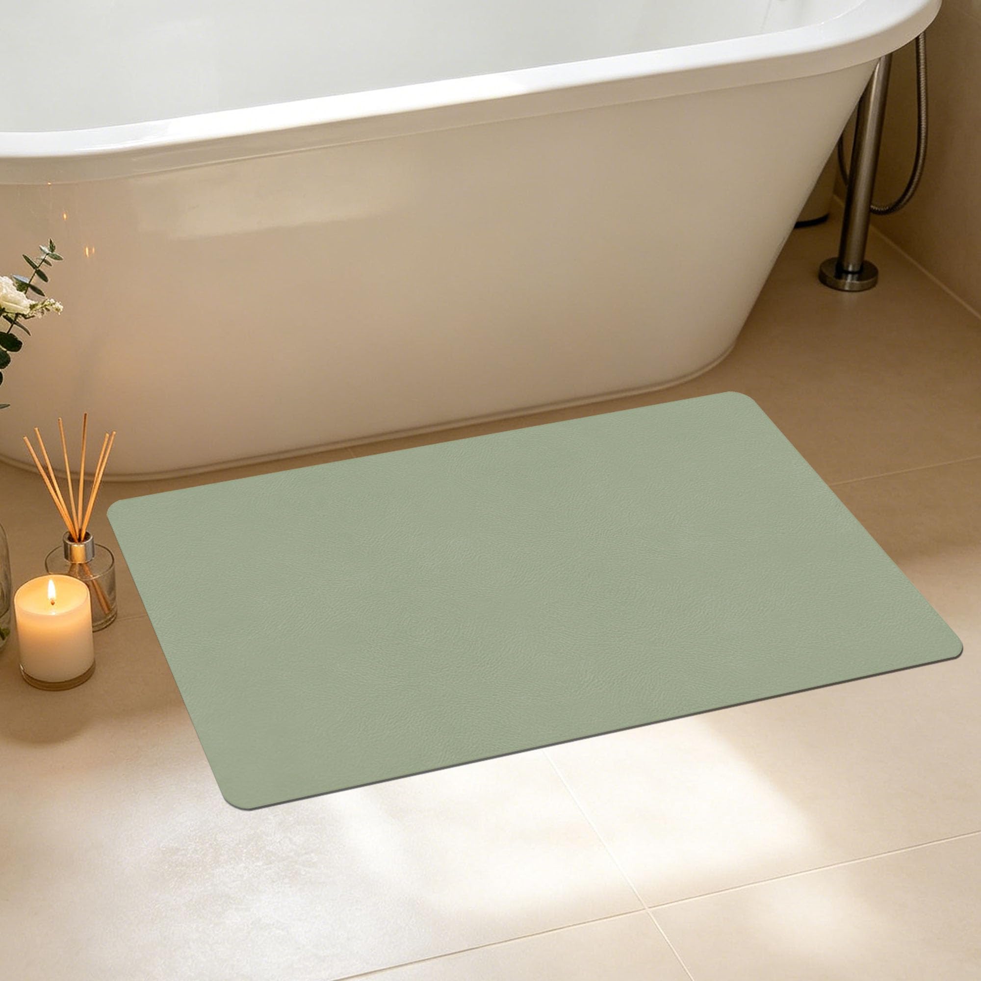 Alfombra de Baño 120 x 155 cm Rápido Secado Alfombrilla de Ducha Absorbente Antideslizante y Antihumedad para Ducha, Baño y Cocina, Verde