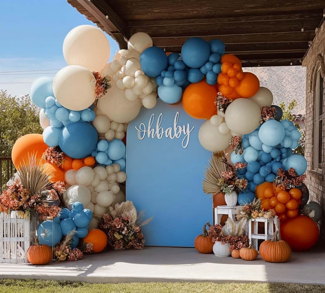 Blue Orange Gold Balloon Arch Double Stuffed Latex Orange Gold White Balloons Light Blue White Balloon Garland for Birthday Fall Baby Shower Back to School Party Thanksgiving Harvest Autumn Home Decor