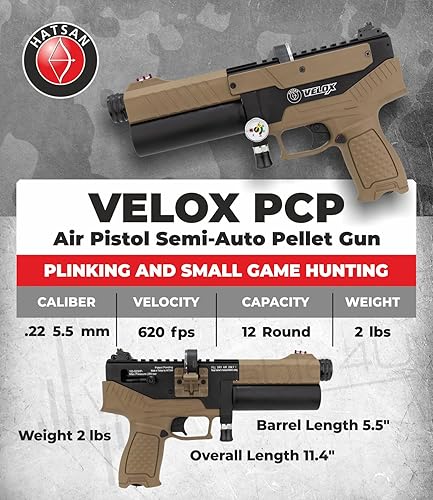 Miniatura 2 de Hatsan Velox PCP Pistola de aire semiautomática de pellets, hasta 620 FPS, hasta 20 julios, hasta 12 RDS, con estuche rígido Wearable4U + pellets +