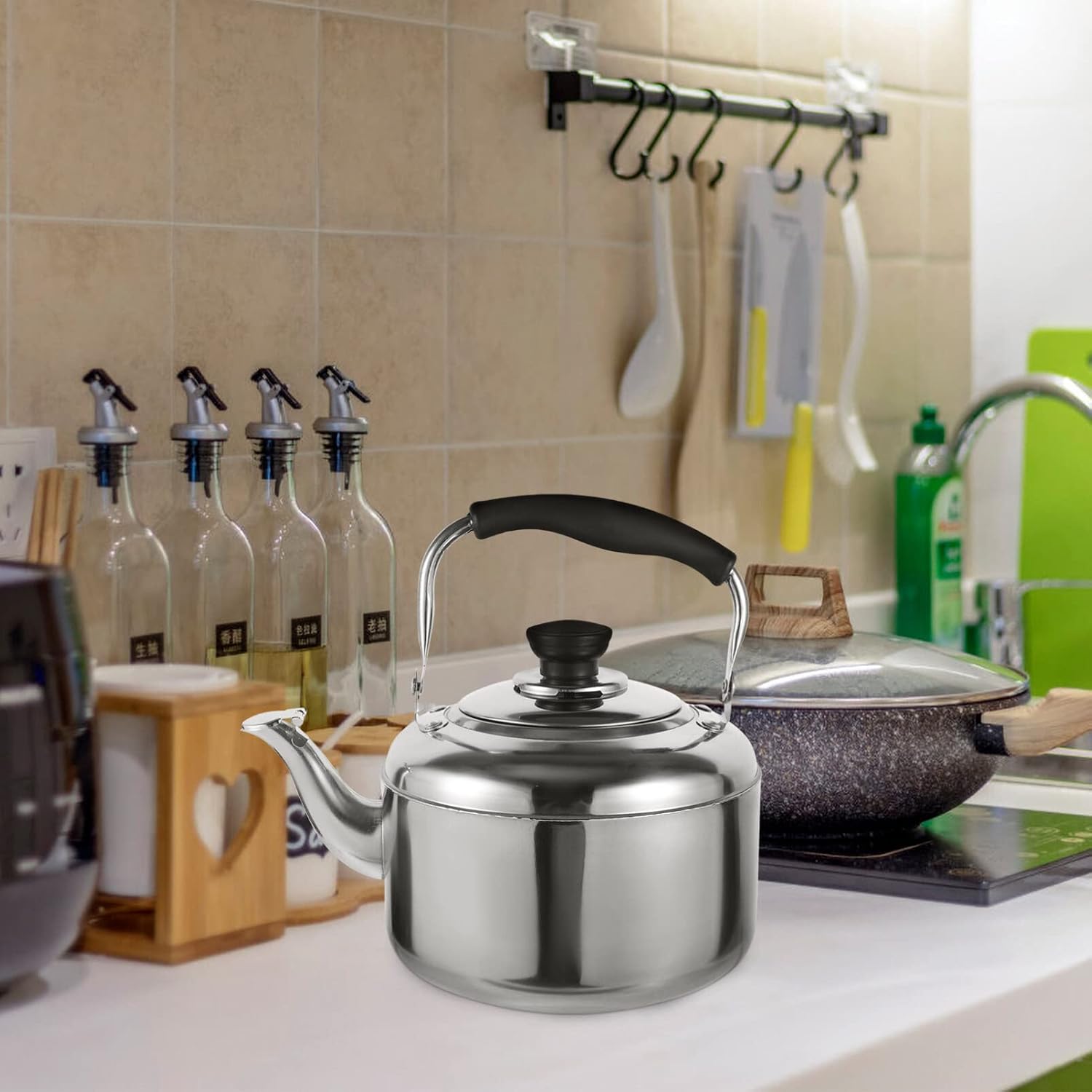 FRCOLOR Whistling Kettle for Stovetop Induction Cooker Compatible Ergonomic Anti-heat Handle Water Boiler for Tea