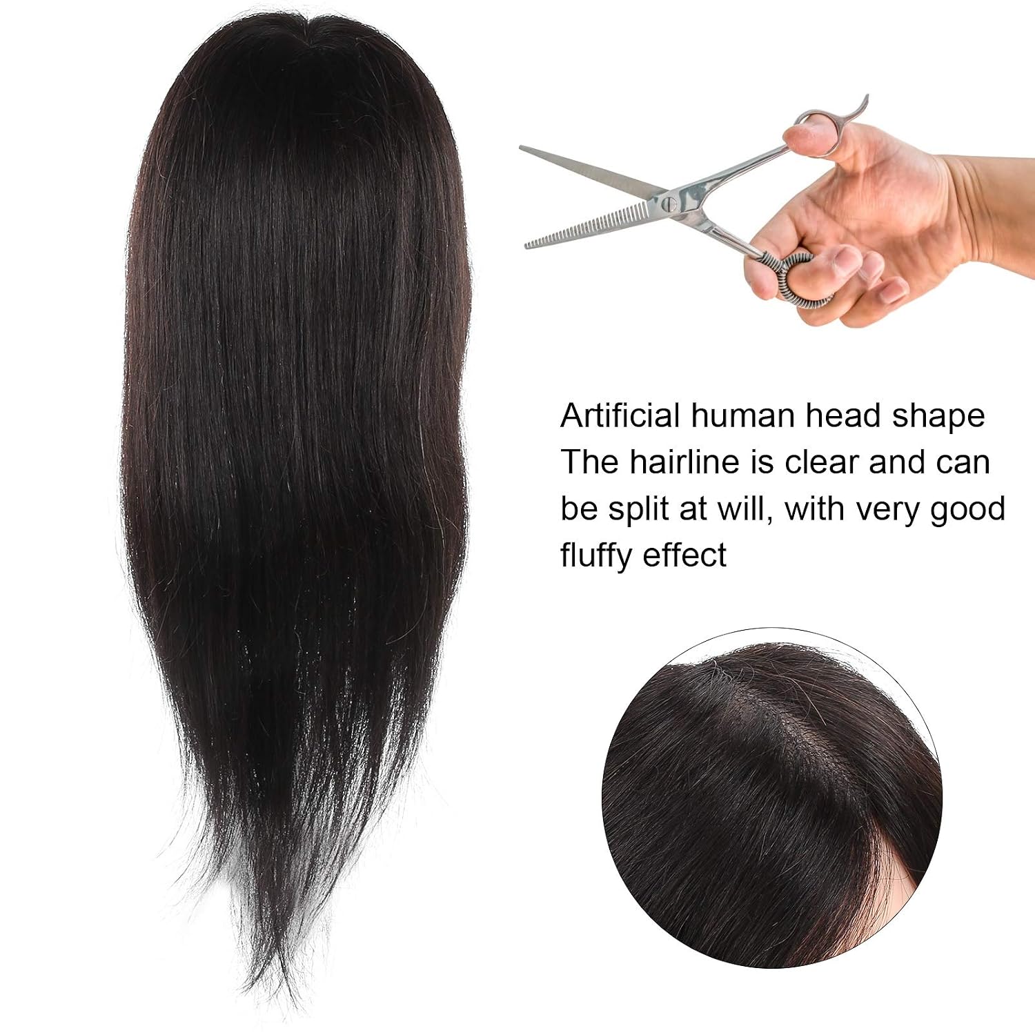 Real Hair Mannequin Head Professional Hairdresser Training Head Manikin Cosmetology Doll for Hair Styling Cutting Perming Dyeing Practice Beauty School Students Barbers
