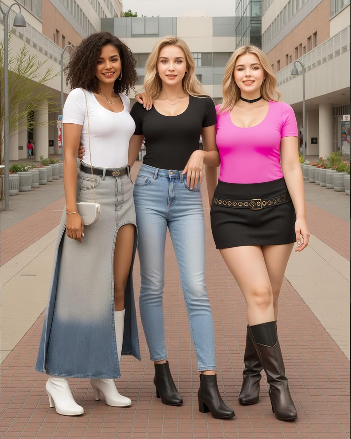 MANGOPOP Women's Scoop Neck Slim Fitted Short Sleeve Double Lined T Shirt Tight Basic Tops Y2K Tee - Image 3