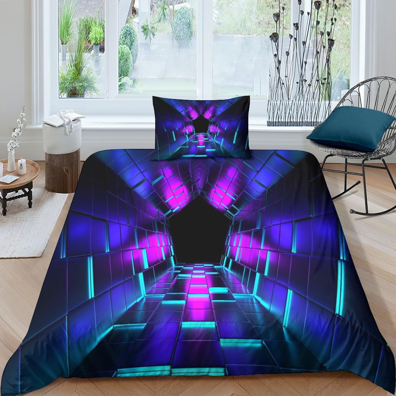 Parure cool de lit IOFEER housse de couette anti-plis en microfibre pour lit simple froissé