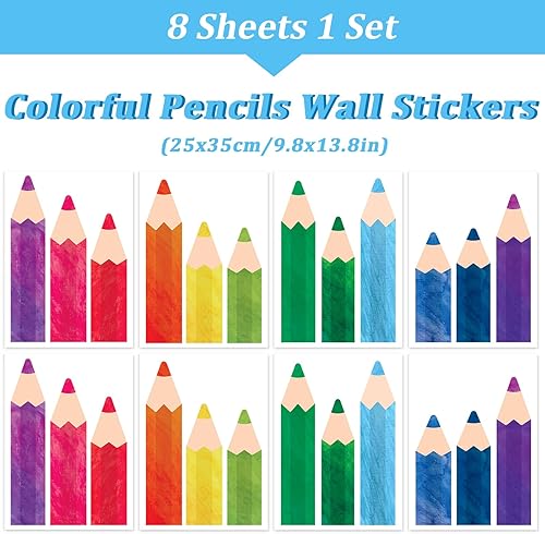 Miniatura 2 de Whaline 8 hojas de lápices de colores, calcomanías de pared, impermeables, lápices de acuarela, calcomanías de pared, calcomanías educativas para
