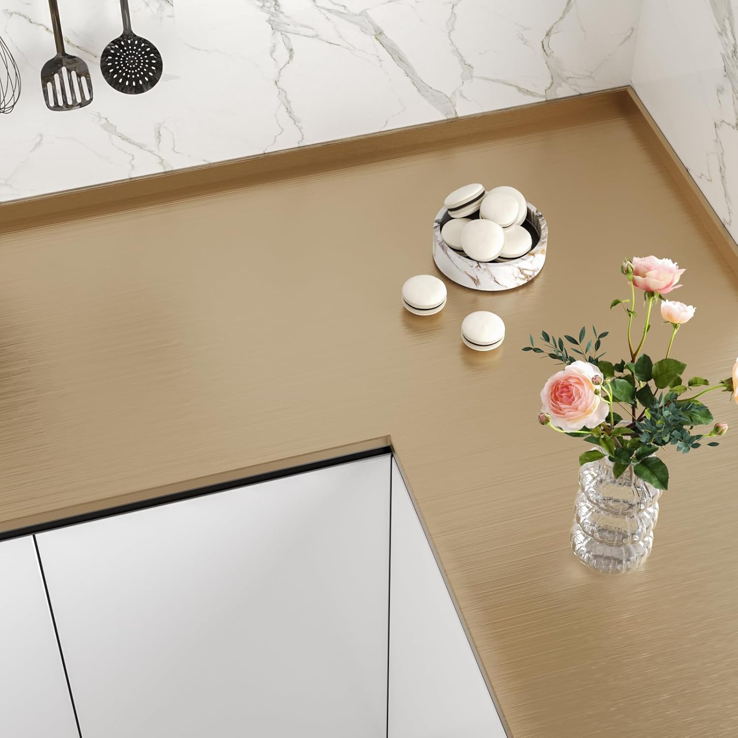 CHIHUT Brushed Stainless Steel Contact Paper Peel and Stick Countertop Contact Paper Metallic Champagne Gold Wallpaper Self Adhesive Waterproof Stainless Steel Vinyl Wrap for Appliances 12”x100”