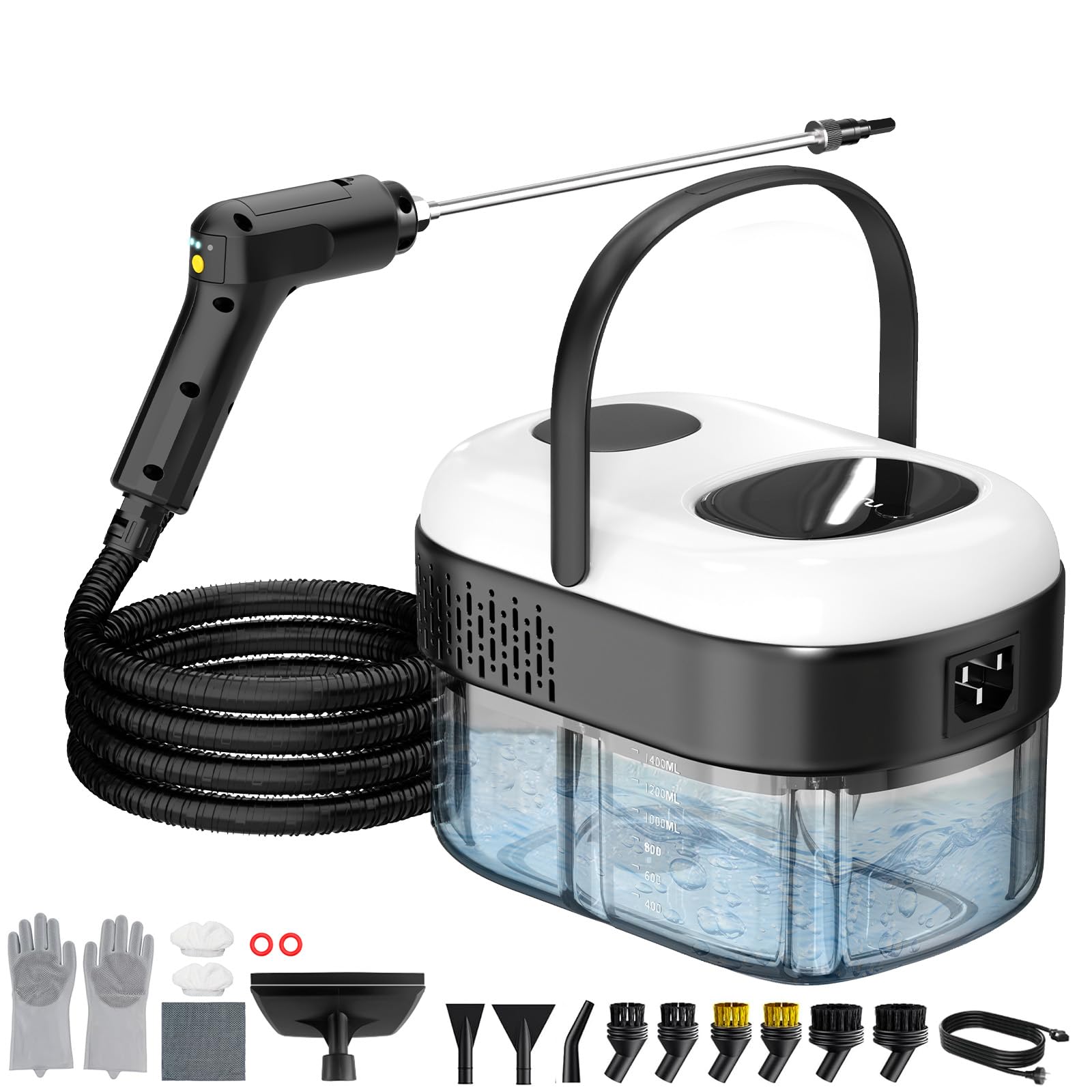 Granarbol 2500W Profi Hochdruck Dampfreiniger Handgerät für alles,15s Heizung 1.4L Handdampfreiniger,mit 18 PCS Reinigungsset und Verlängerungsstange,für Boden Polstermöbel Auto Bad Fenster,Entfetten