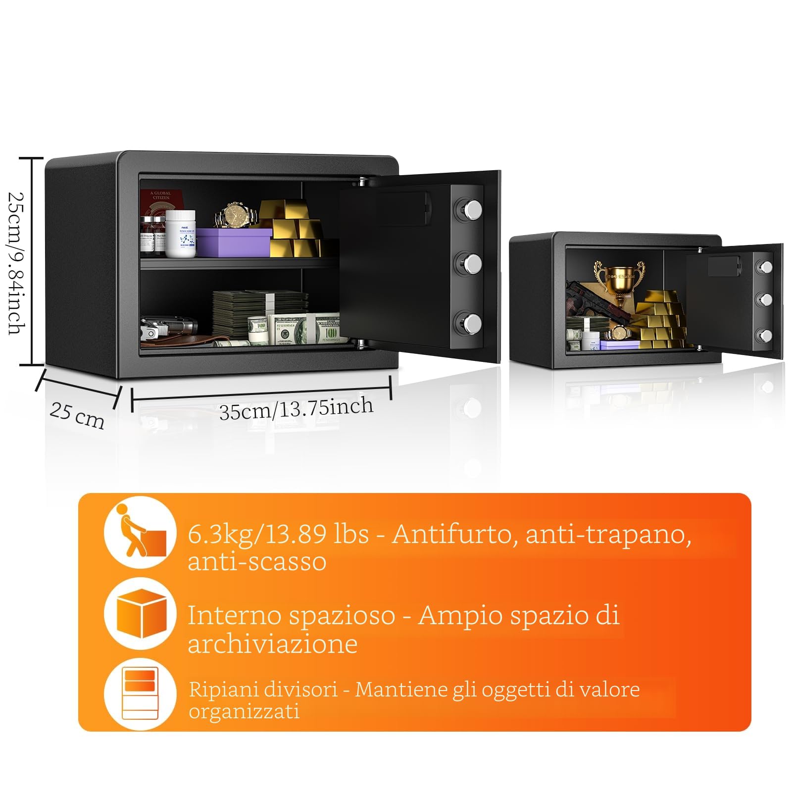 WASJOYE 25L Cassaforte con Chiave, Cassetta di Sicurezza per Denaro Tastiera Digitale Elettronica,Casseforti da Armadio per Casa Ufficio Hote Attività Commerciale Gioielleria Pistola Contanti