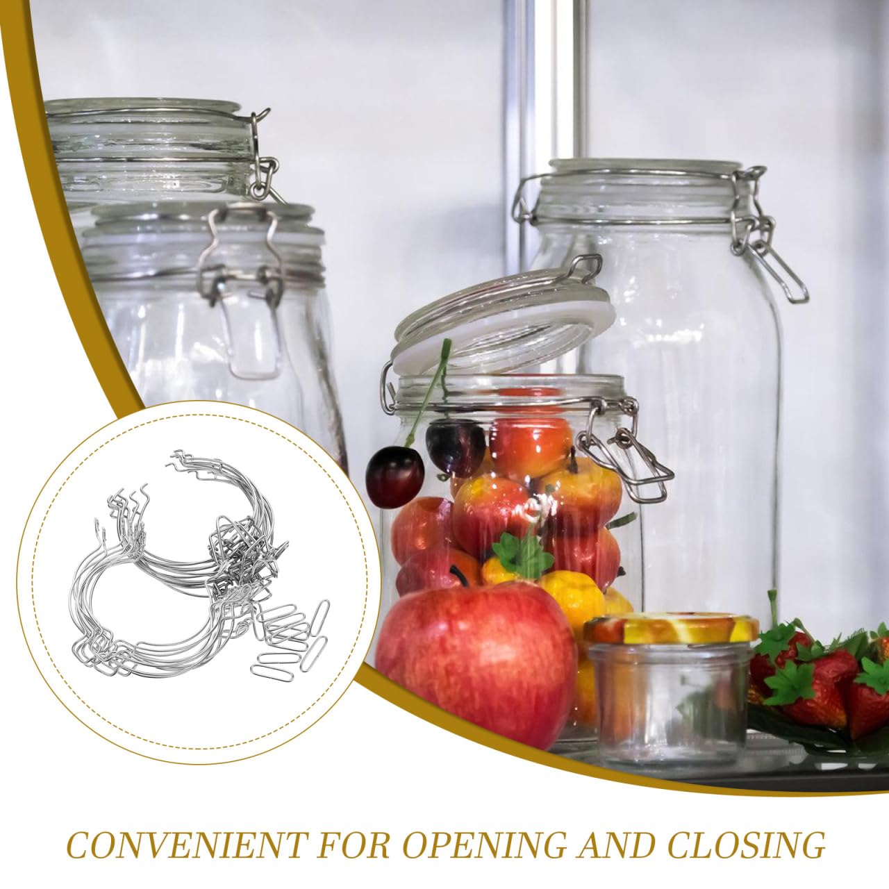 Lot de 10 Boucles De Fermeture À Ressort Étanches pour Bocaux en Verre avec Silicone Faciles À Installer pour Conservation De Miel Confiture Et Aliments