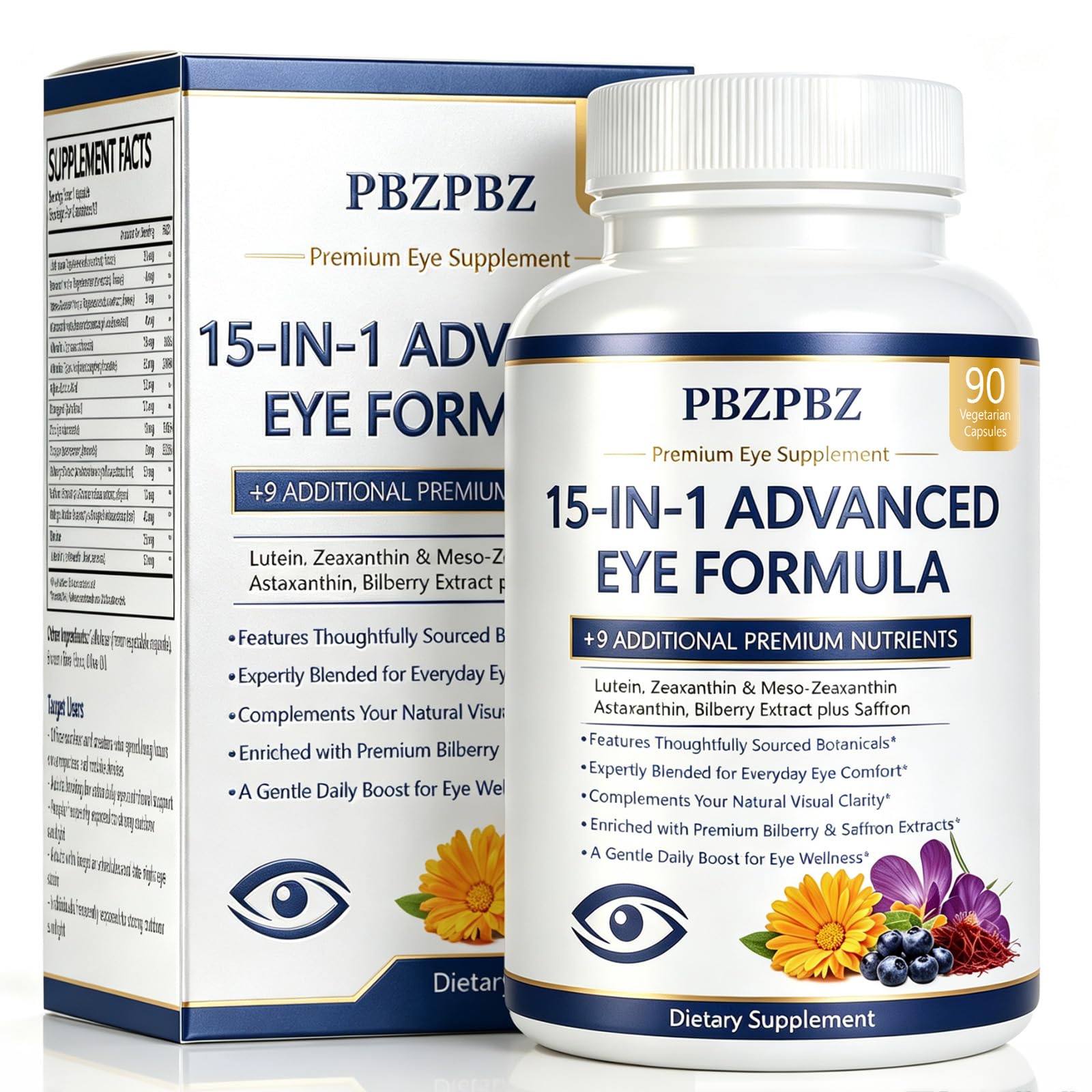 15-in-1 Advanced Eye Formula – Lutein, Zeaxanthin, Bilberry, 90 Ct