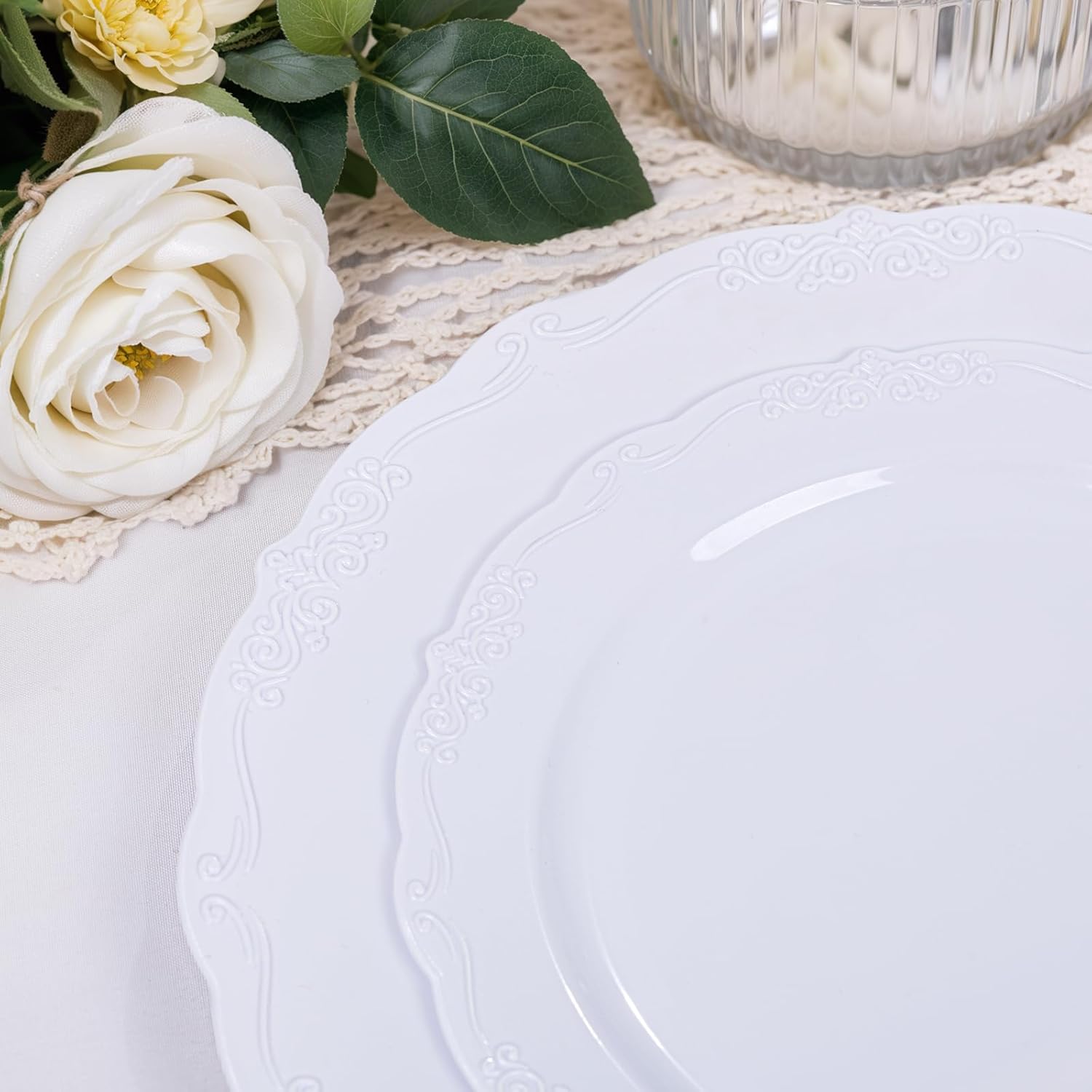 U-QE 60PCS White-Plastic-Plates for Party - High End Disposable Plates for Weddings - White Plates Disposable Heavy Duty Including 30PCS 10.25'' Dinner Plates & 30PCS 7.5'' Dessert Plates