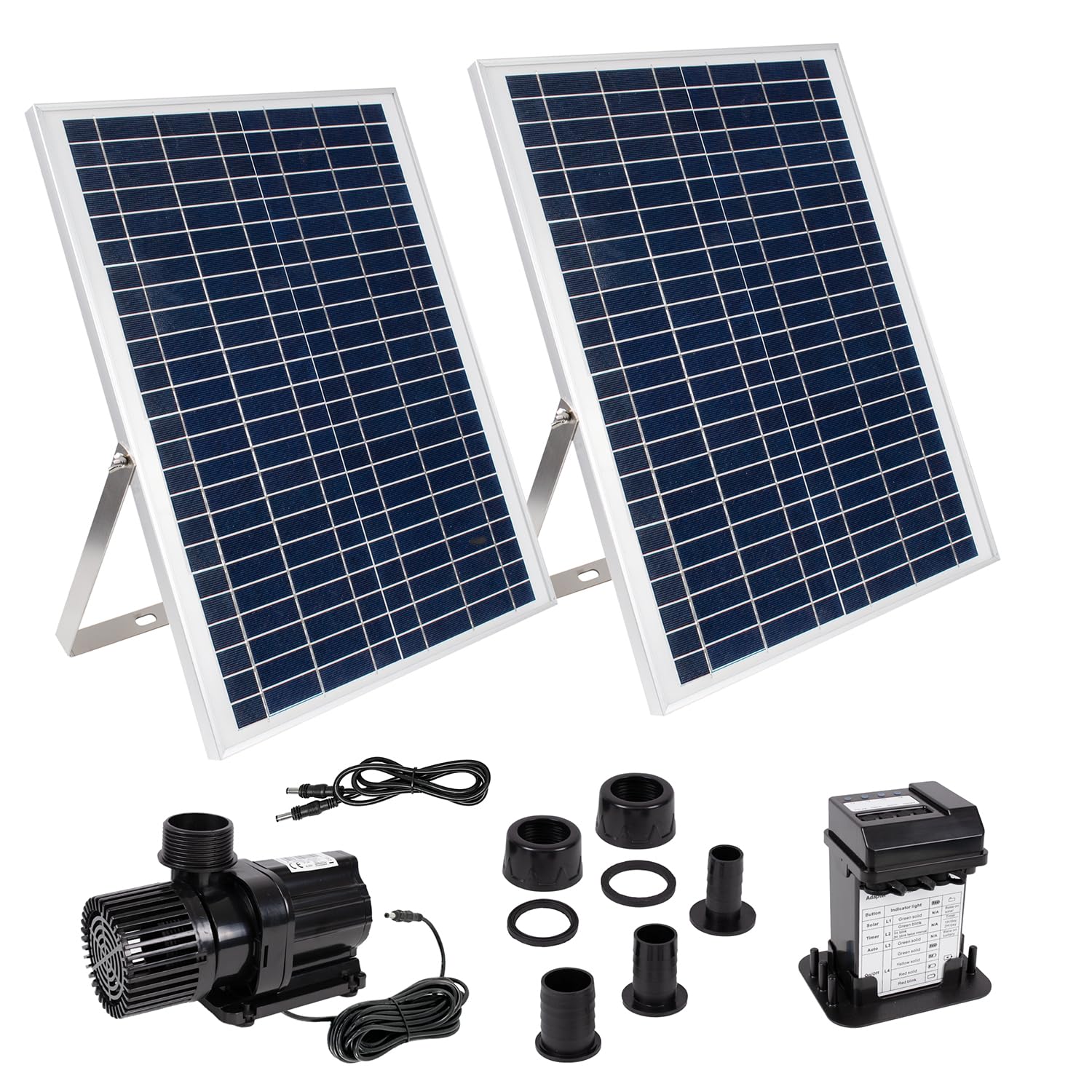 Innovativa pompa solare per laghetto, set pompa solare per laghetto da giardino con batteria, illuminazione a LED, pannello solare in stabile telaio in alluminio (Oasis-4000R con ioni di litio)