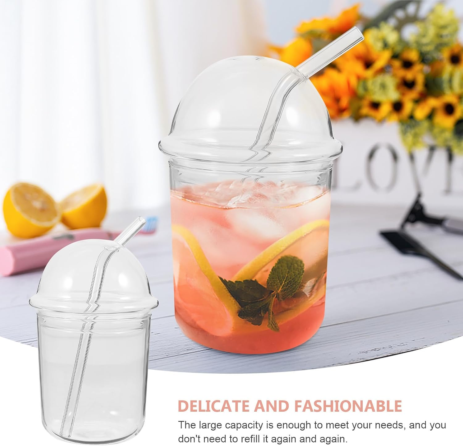 Alipis Glass Bubble Tea Cup 350ml with Lid and Straw