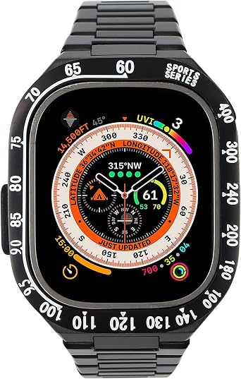 GARTOO Stainless Steel Bands Metal Bezel for Apple Watch Ultra 49mm, Luxury Stainless Steel Replacement Strap with Tool iWatch Ultra 49mm for Men - Black