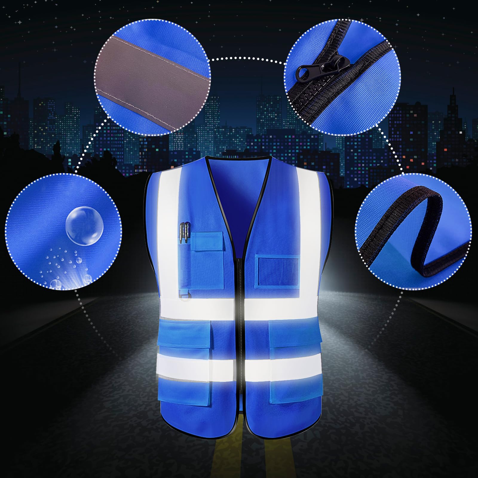 Gilet di sicurezza personalizzato da uomo con logo Gilet di sicurezza ad alta visibilità riflettente con tasche e costruzione con cerniera Indumenti da lavoro protettivi per esterni