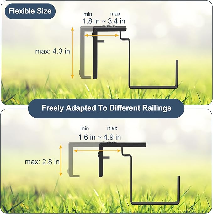 The thoughtful design of these railing planter boxes includes an integrated tray, drainage holes, and water inlets at the bottom to ensure proper soil drainage and ventilation. Watering your plants is a breeze with the water inlets, preventing any spillage or mess on your windowsill or table. Ideal for indoor and outdoor use, these deck railing flower boxes will add a touch of greenery to your windowsill, garden, porch, kitchen, patio, or balcony.