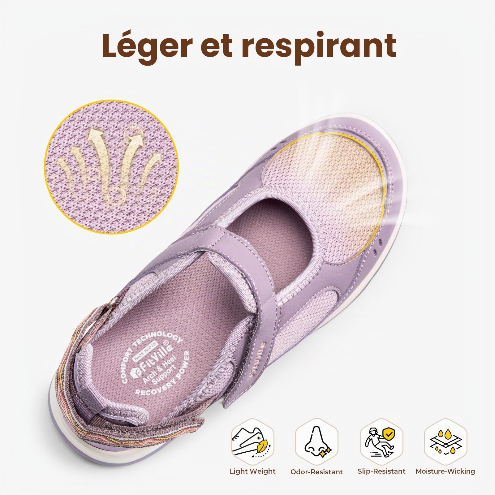 FitVille Sandales Mary Jane Femme Largeur Extra - Chaussures d'Été à Fermeture Réglable Légères, Respirantes pour la Marche et Les Vacances
