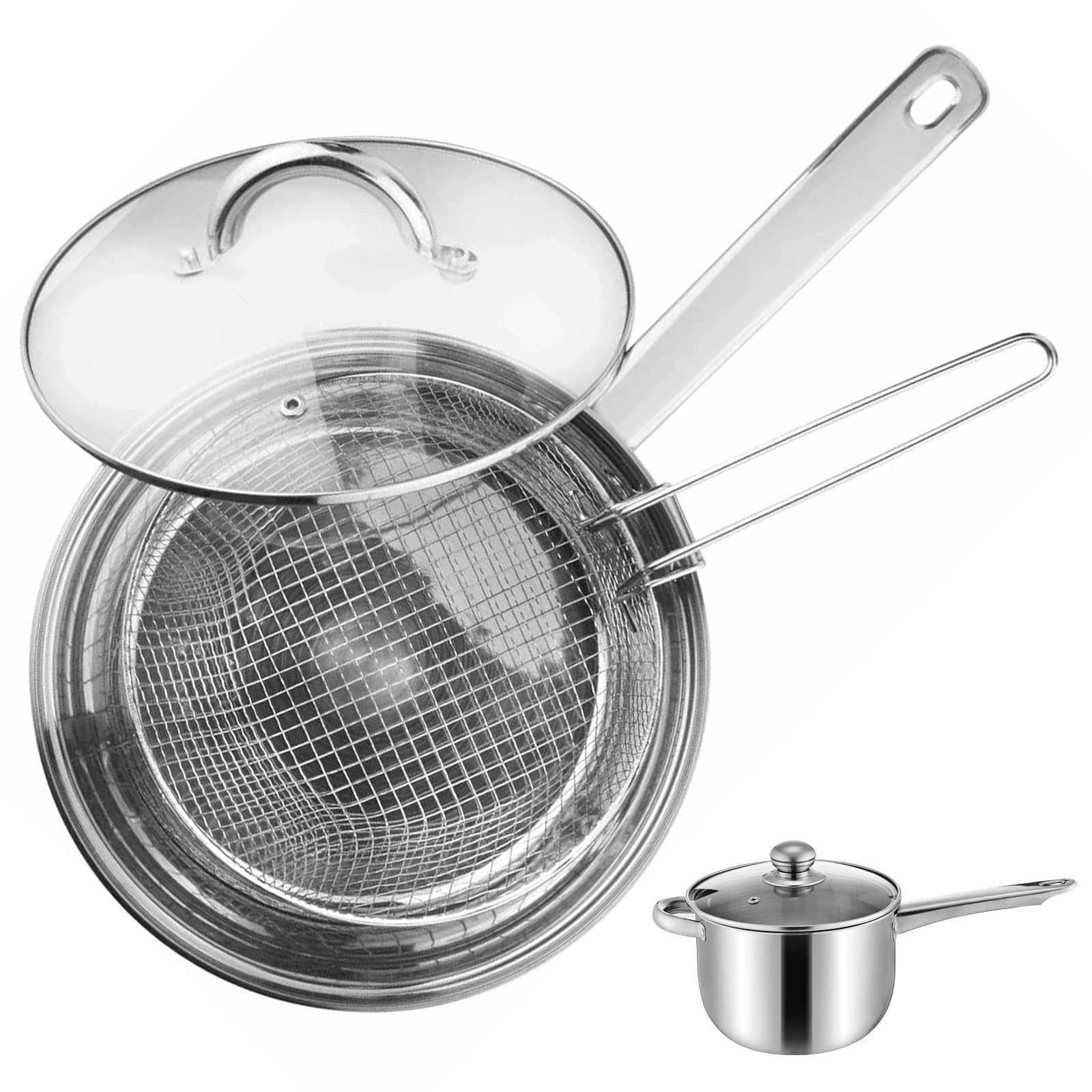 Poêle frite en acier inoxydable de 7.7" pour friture rapide sans odeur