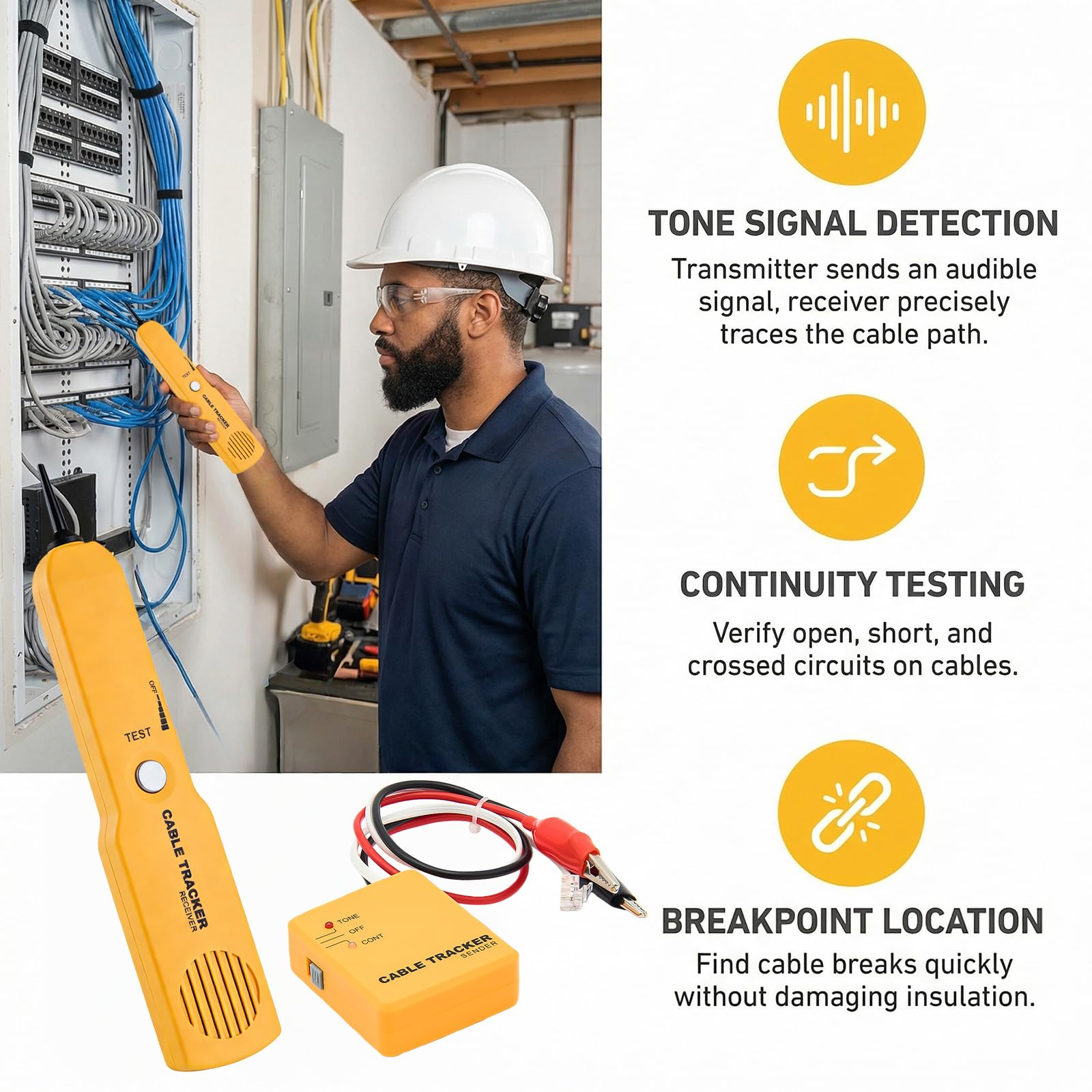BAIFULAI Rilevatore di fili e generatore di suono, RJ11 Cable Tracker, tester di rete multifunzionale, tester per cavi con generatore di suono e kit di campioni per ricerca e tracciamento, test di