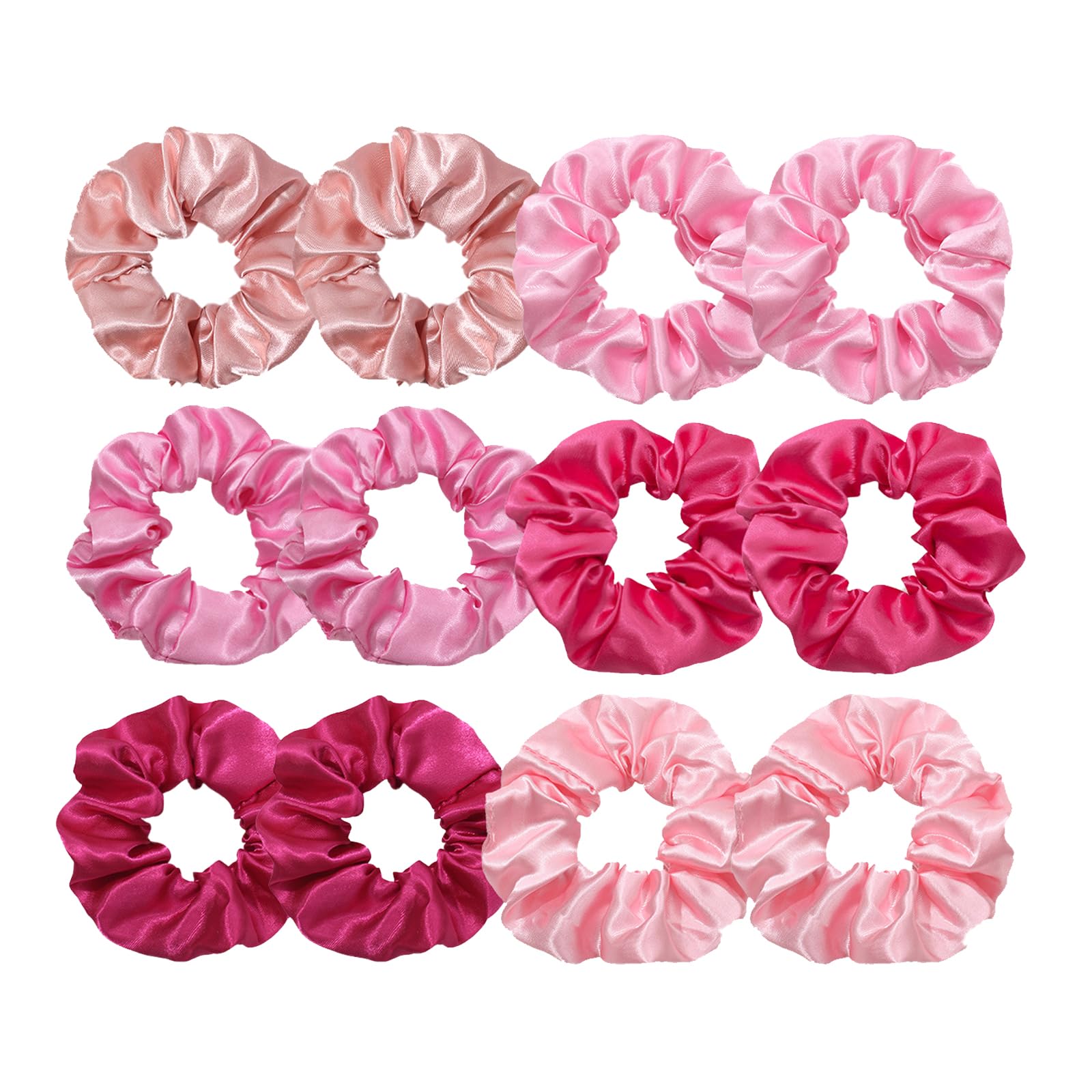 12 Pcs Pink Satin Silk Scrunchies Set Blush Hair Ties Soft Elastic Ponytail Holders Hair Bands for Women Girls Gentle Hair Accessories