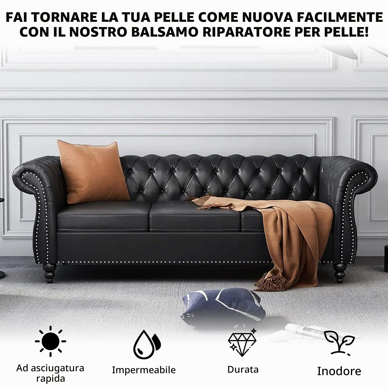 Riparazione Pelle Kit,Nero Tintura Pelle,Ripara Pelle Divano per Graffi/Macchie,Rinnova Volante in Pelle,Sedili Auto,Divano,Sofa,Giacca,Scarpe,Sella Riparare Sbiaditure,Crepe,Graffi sul Cuo