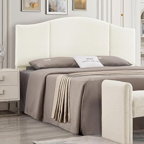 Vista 7 de 24KF Cabecera tapizada de tela teddy suave tamaño Queen, cabecera moderna con borde superior ondulado tamaño Full, 6033-Q-Navy Azul marino