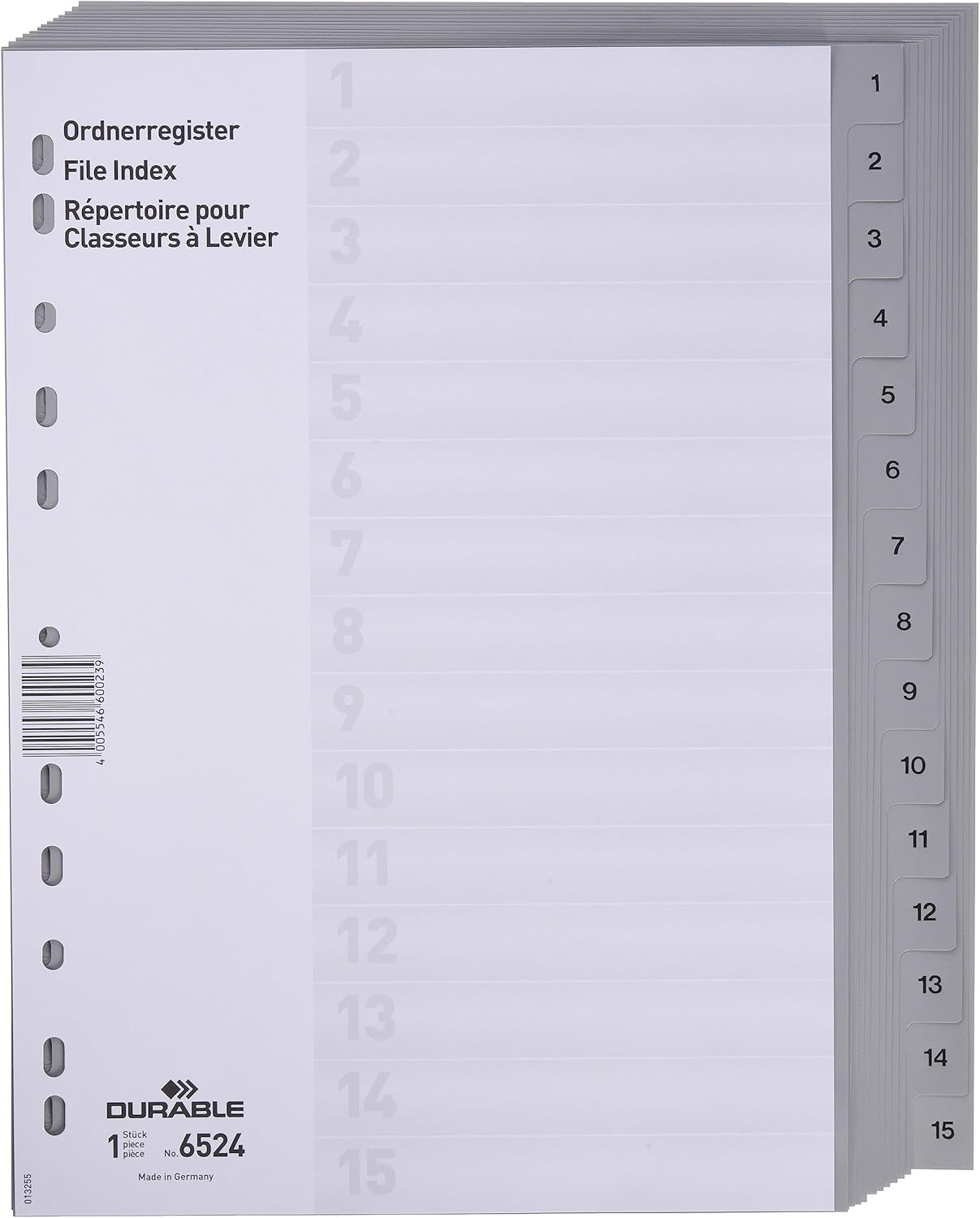 DURABLE Hunke &Jochheim Index Polypropylene 1–15, Grey, A4 215/230 x 297 MM, 15 Sheets