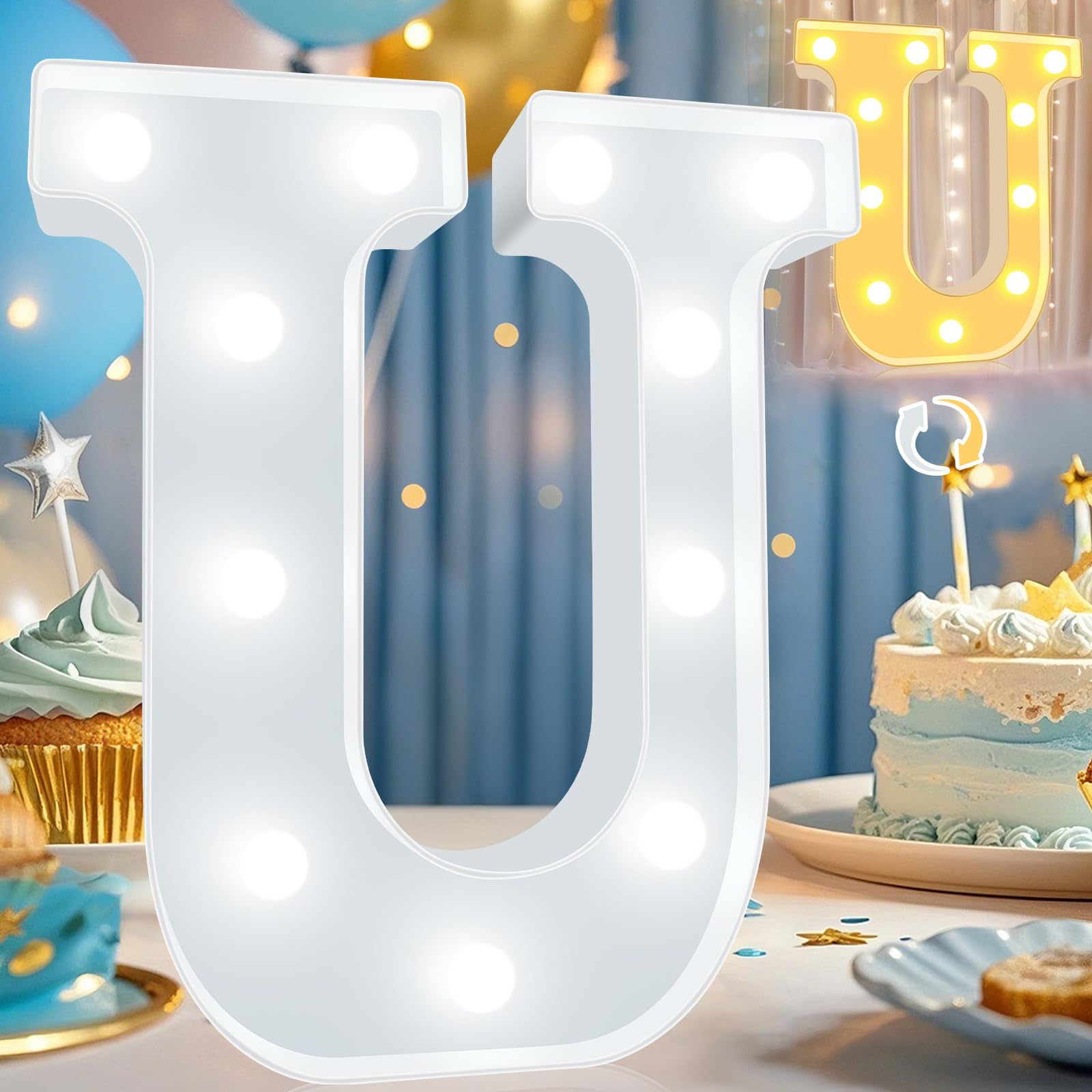 Pooqla LED Marquee Letter Lights, Warm White and Cool White Decorative Lighted Letters, Light Up Alphabet Letters for Boys Girls, Party, Wedding, Bar, Night Light, Birthday Decoration, Letter U