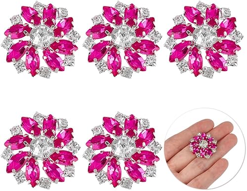 FINGERINSPIRE 6 botones de vástago de diamantes de imitación de aleación de flores de plata fucsia, botones de diamantes de imitación de 1 pulgada