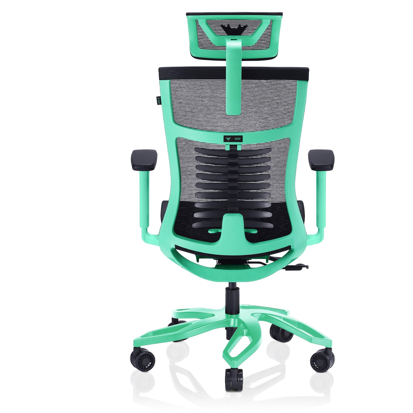 VALK Noma - Silla Gaming de Malla Transpirable, Silla Oficina Ergonomica, Reposabrazos 3D, Base Aluminio, Mecanismo Sincronizado, Reclinable, Asiento Deslizante, Reposacabezas (Negro/Aqua Menthe)