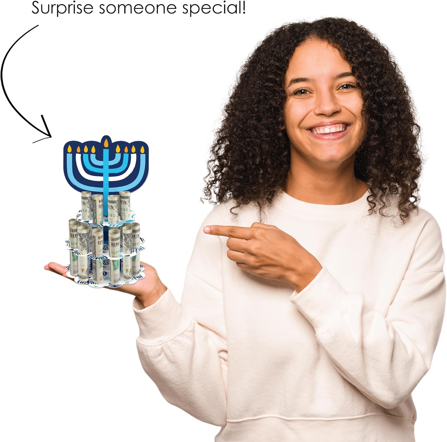 Big Dot of Happiness Hanukkah Menorah - DIY Chanukah Holiday Party Money Holder Gift - Cash Cake