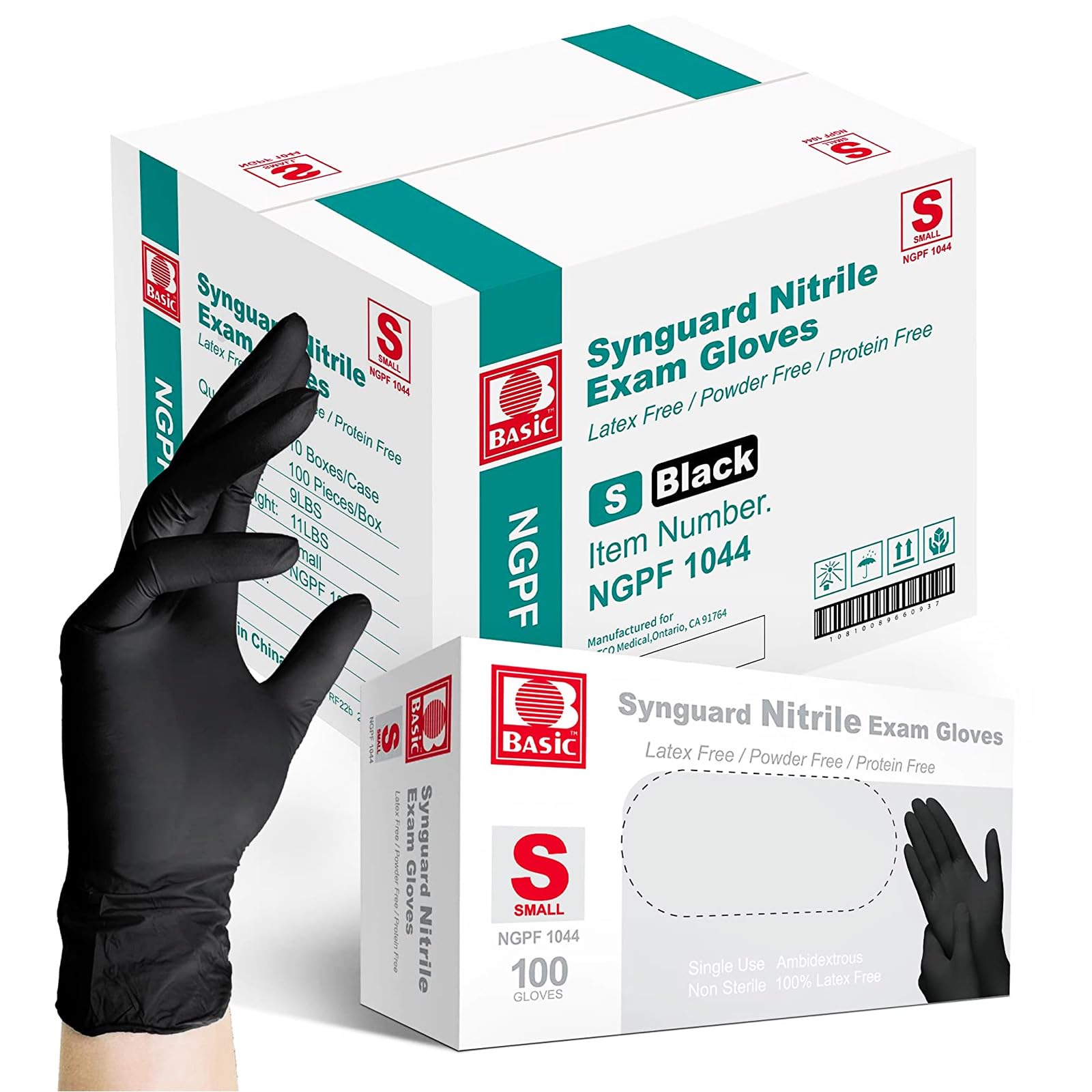 Intco Basic Medical BLACK Nitrile Exam Gloves, 5 Mil,- Latex-Free & Powder-Free, Case of 1000 (Small-1000)