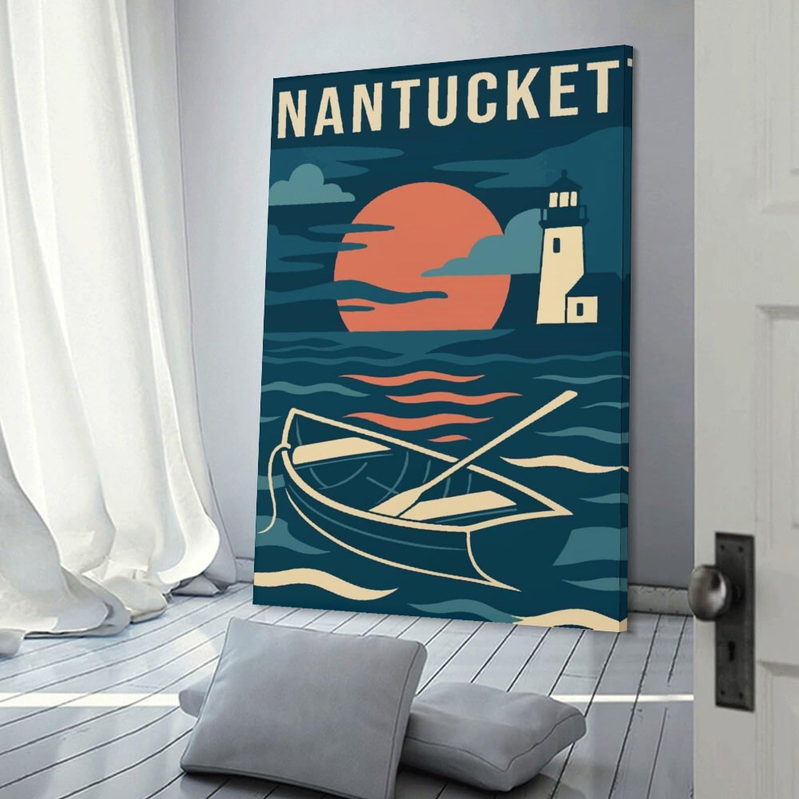 Junmoney The Nantucket Travel Canvas Wall Picture, 12x18inch(30x45cm), for Sofa Walls, Lounge Or Home Corners, Modern Wall Decor for Cosy Interiors