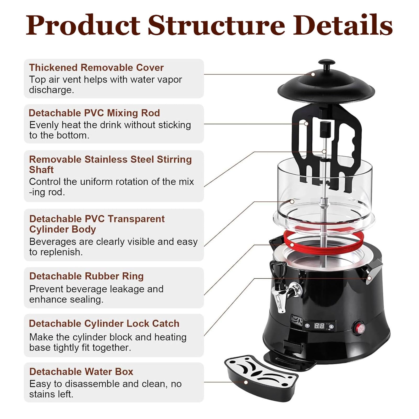 Distributeur de Chocolat Chaud Machine 110/220V 5L/10L Réglable 30-90°C Affichage LED Chauffe-Boissons Électrique