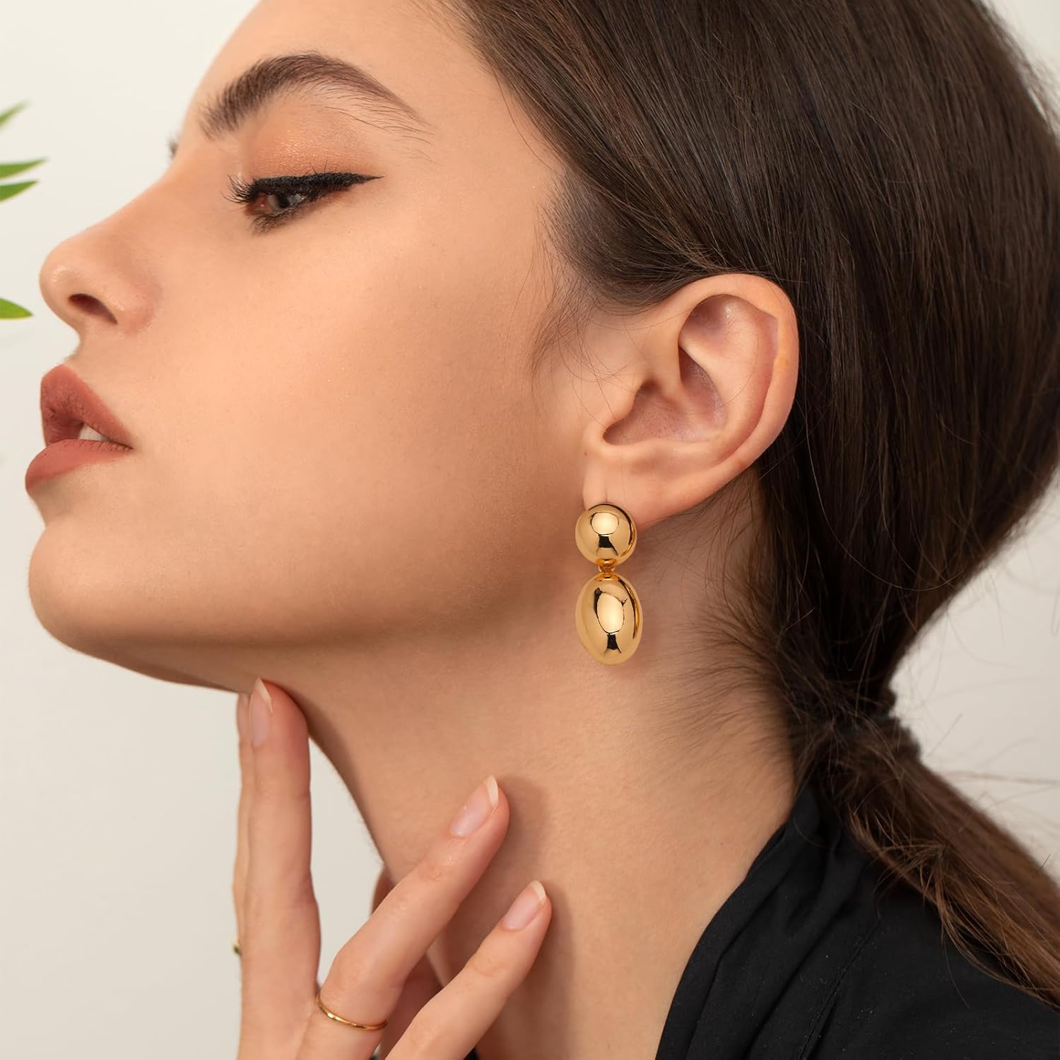 Gold Dangle Earrings for Women Geometric Oval Dangle Earrings Gold Statement Earrings Fashion Jewelry - Image 2