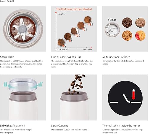 Miniatura 9 de DR MILLS DM-7441W Molinillo de Café Eléctrico, Molinillo de Frijoles de Café y Especias Secas, Operación con un Toque, Cuchillas y Taza Hechas