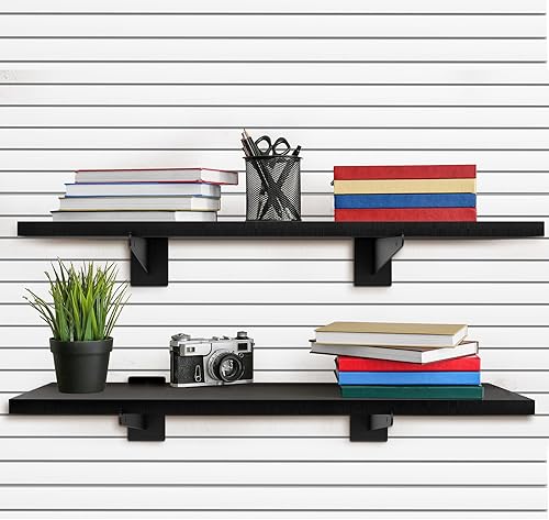 Miniatura 8 de Paquete de 6 estantes de madera con listones de pared de 15.7 x 6 pulgadas, estantes de pared con soportes de metal, accesorios organizadores