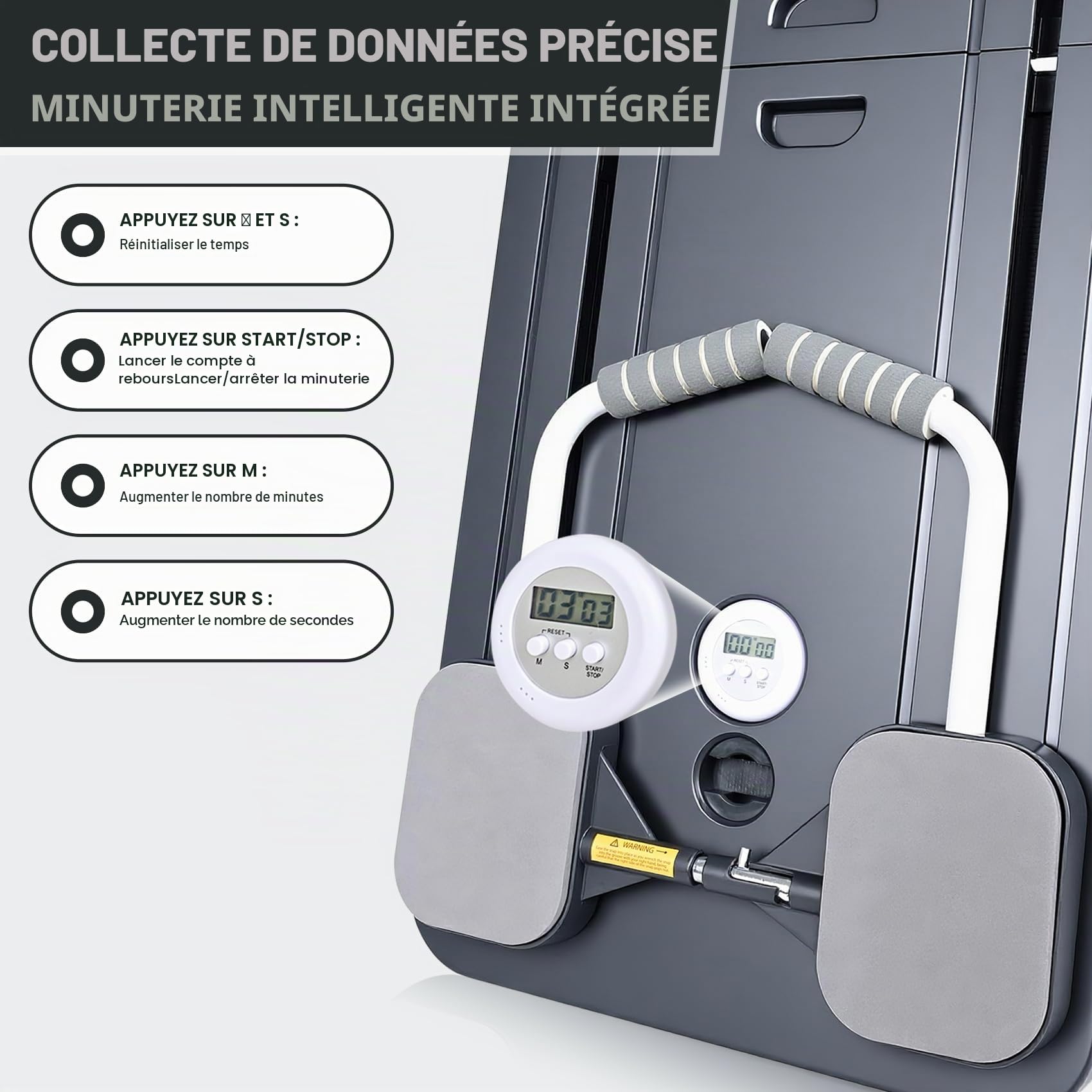 Pilates Reformer Compact, 5 en 1, pliable, avec compteur LED, rouleau à rebond automatique, planche abdominale multifonctionnelle pour la maison et la salle de sport (noir avec poignée)