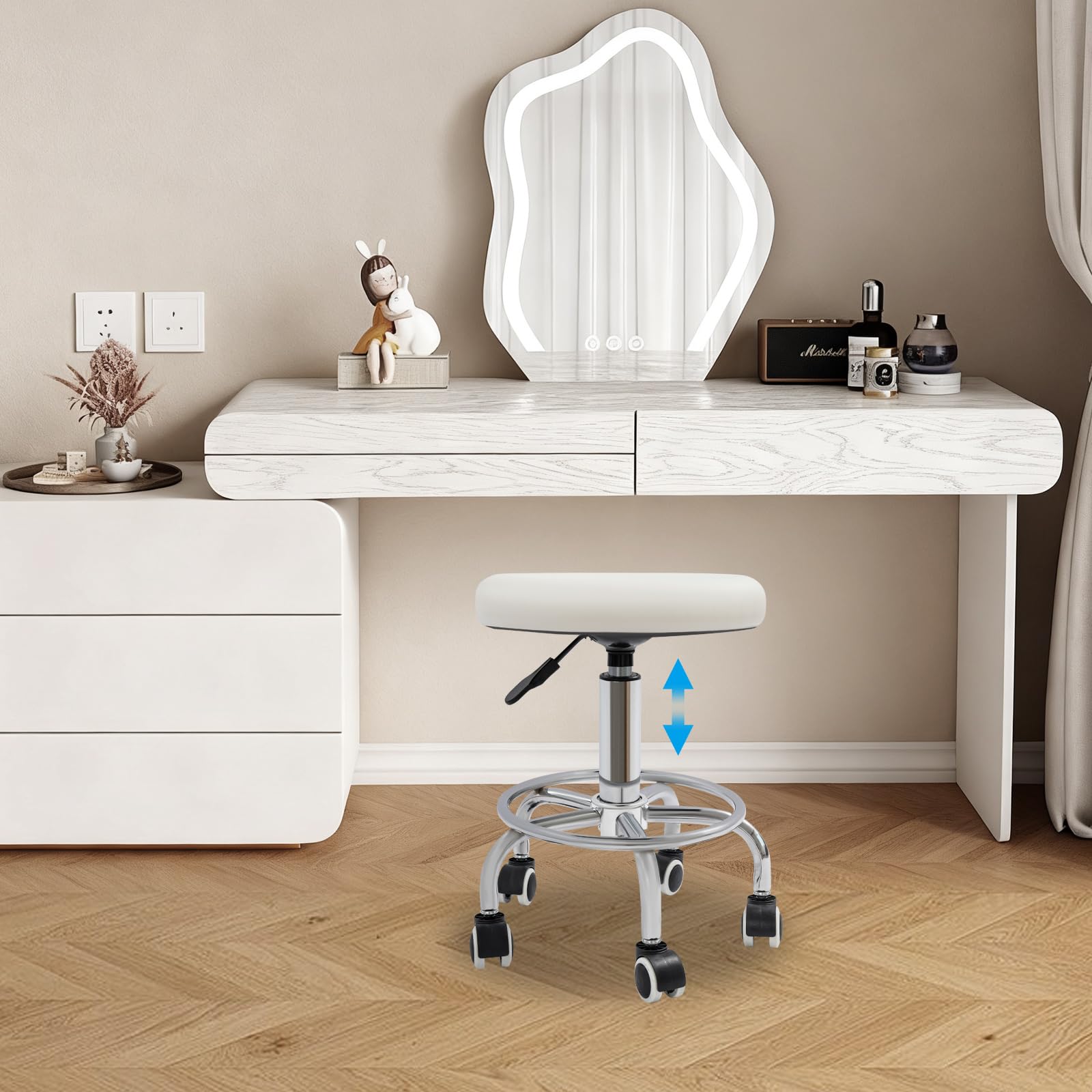 Hydraulischer Drehhocker – Höhenverstellbarer Friseurstuhl bis 150kg, Drehbarer Salonhocker aus PVC & Stahl für Barbershop, Kosmetik & Studio (45-57cm, 33cm Sitz)