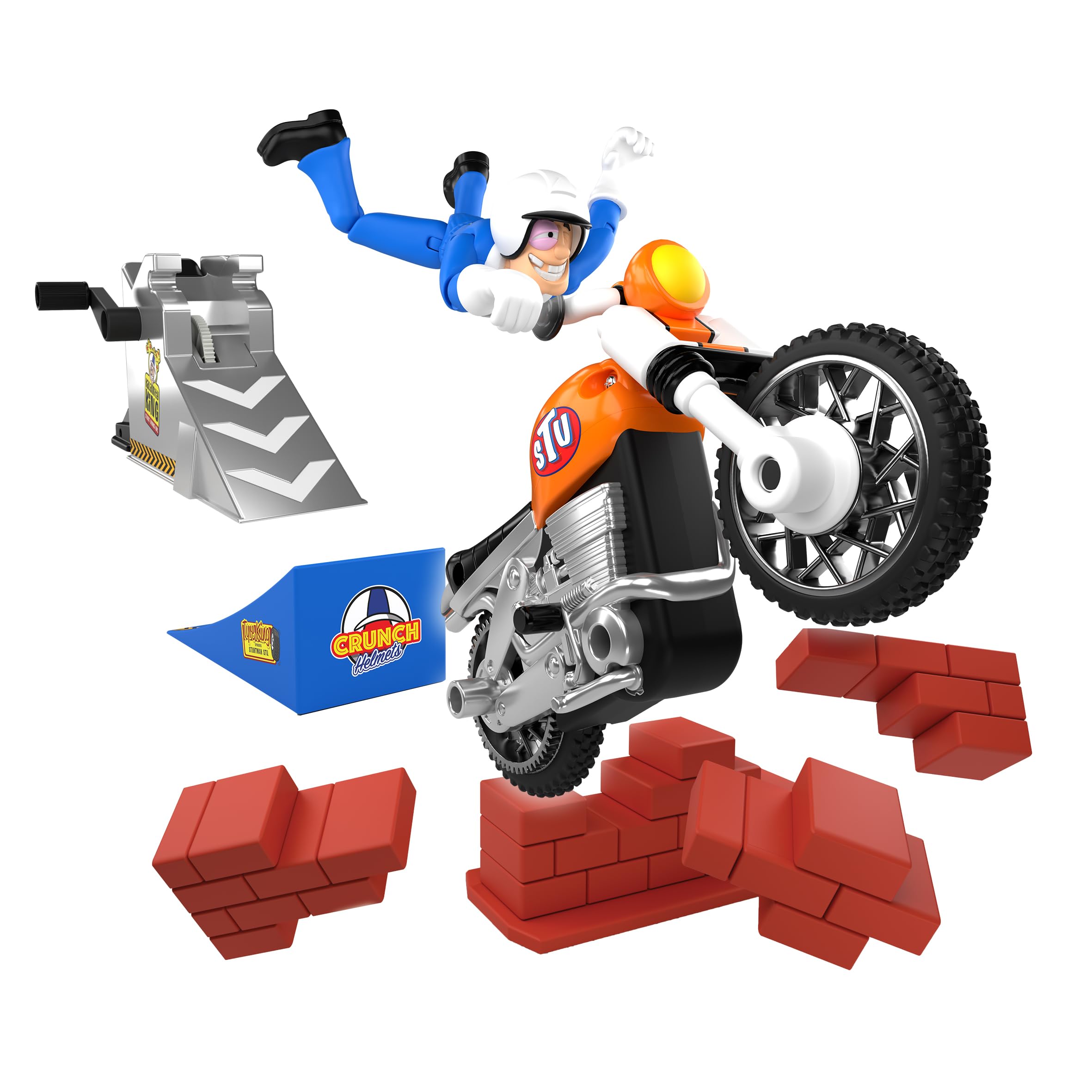 BANDAI - Stuntman Stu - Moto Nitro Boost - Jouet pour réaliser des Cascades - Figurine Cascadeur Inclus - Jeu de Crash avec véhicule et Accessoires - Jouet Enfant 4 Ans et + - COSS8201