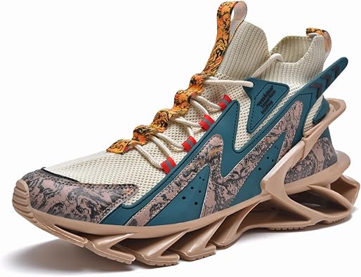 Mens Fashion Blade Sneakers Lace-Up High Top Mesh Cushioned Running Shoes, Lightweight Breathable Non-Slip for Walking Tennis Gym Jogging Hiking Daily Commute Casual Athletic Shoes