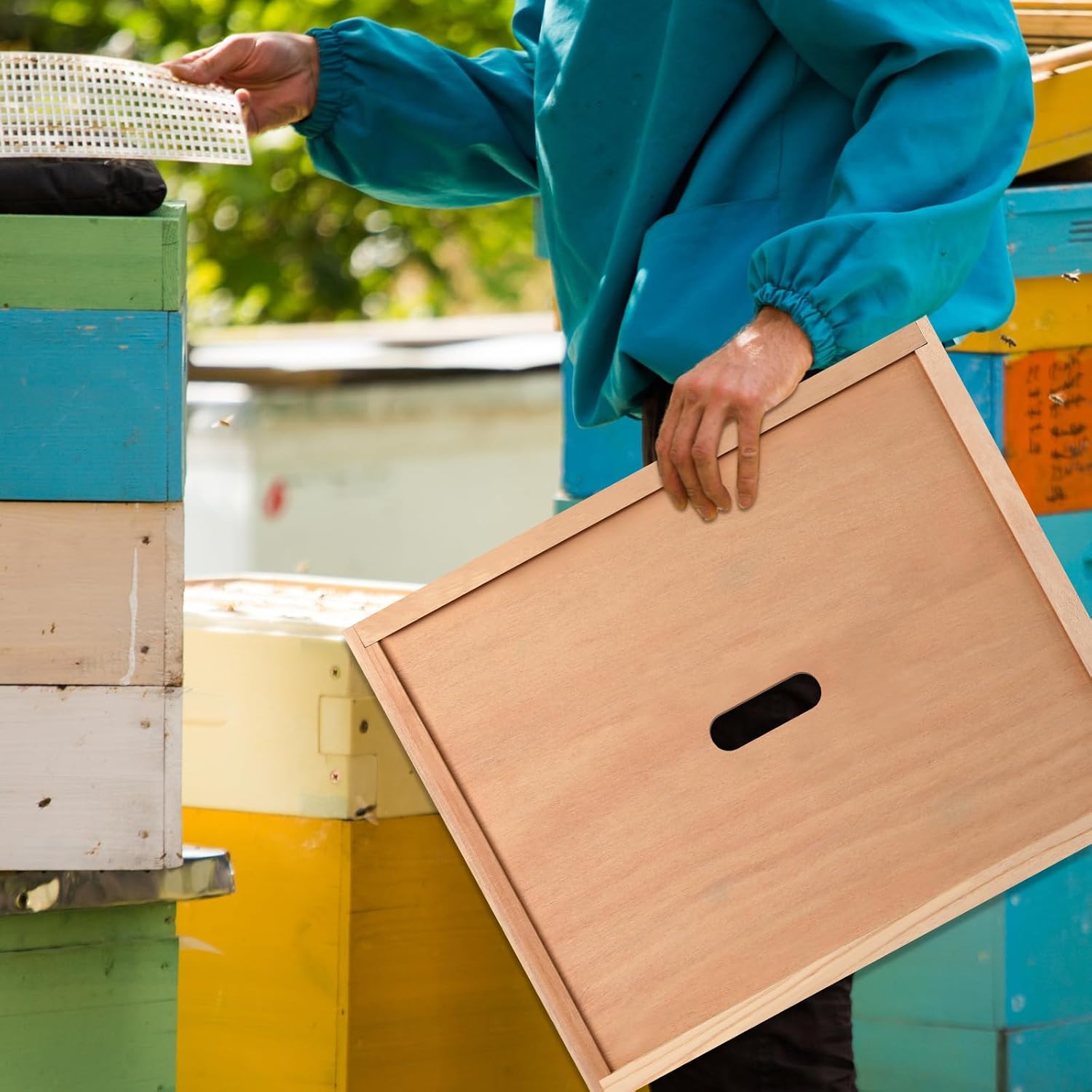 DoubleFill 3 Pack 10 Frame Bee Hive Inner Cover Langstroth Beehive Inner Cover with Feeding Hole Beehive Box Insulation Ventilation Inner Cover for Beekeeping Tool