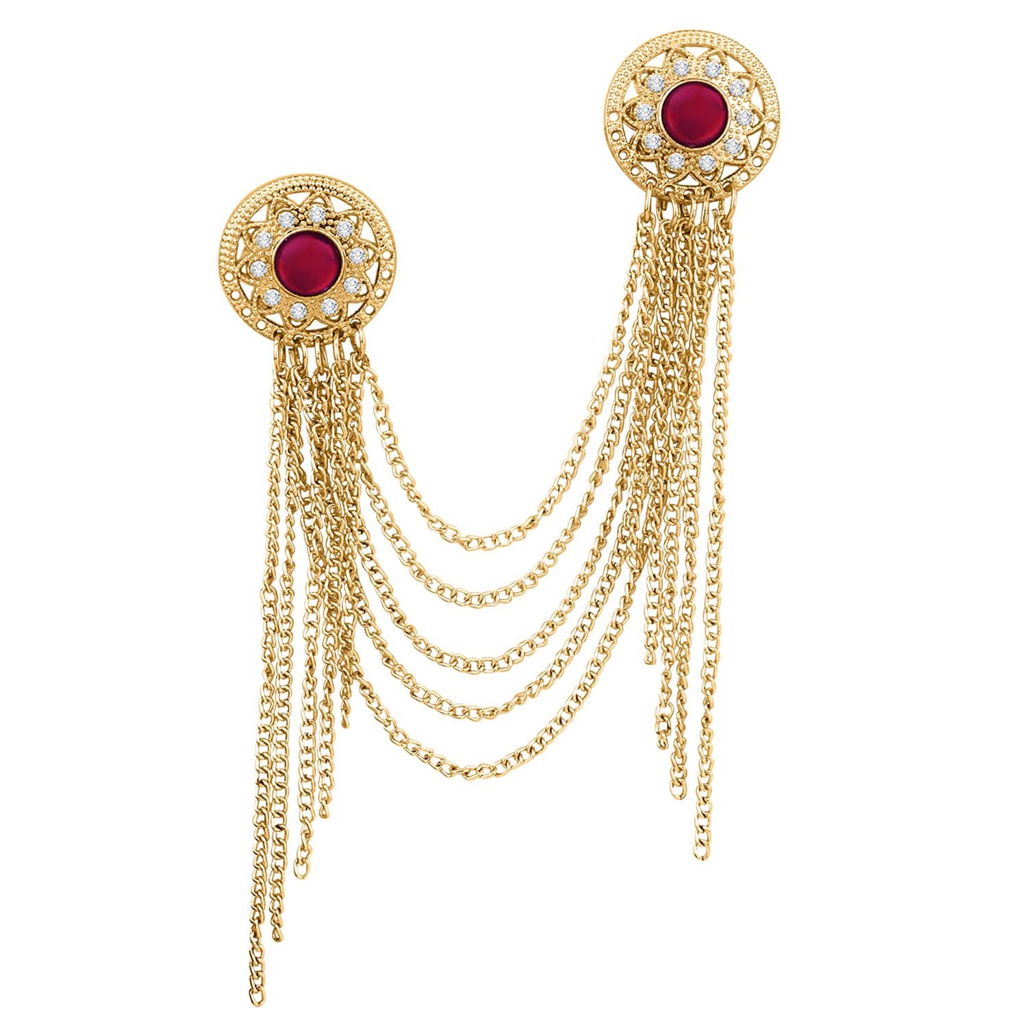 Maroon and White Crystal Dual Circular 5 Layer Chain Brooch for Men (PABP1101054PR)-image-34