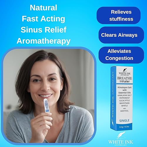 Miniatura 2 de Breathe Better White in-Haler  Inhalador nasal de sal marina del Himalaya rosa  Congestión, respiración y enfoque  Inhalador sinusal de aromaterapia