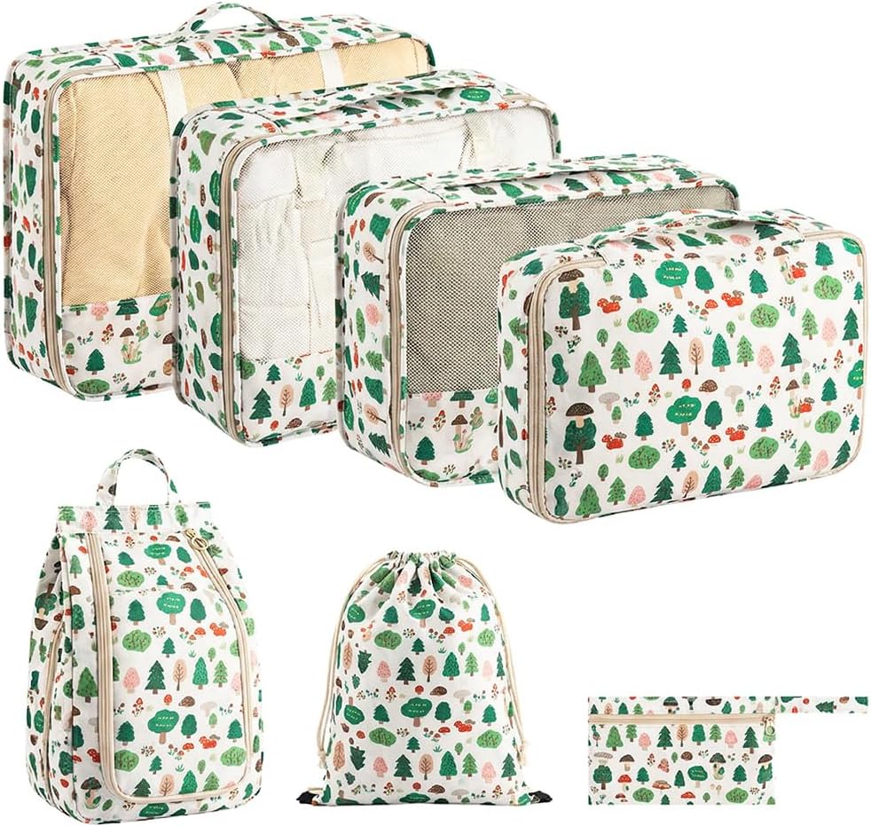7-Piece Multifunctional Travel Organizer Set, Foldable Storage Bags for Clothes Toiletries Workout, Packing Cubes for Business Trip Luggage Vacation
