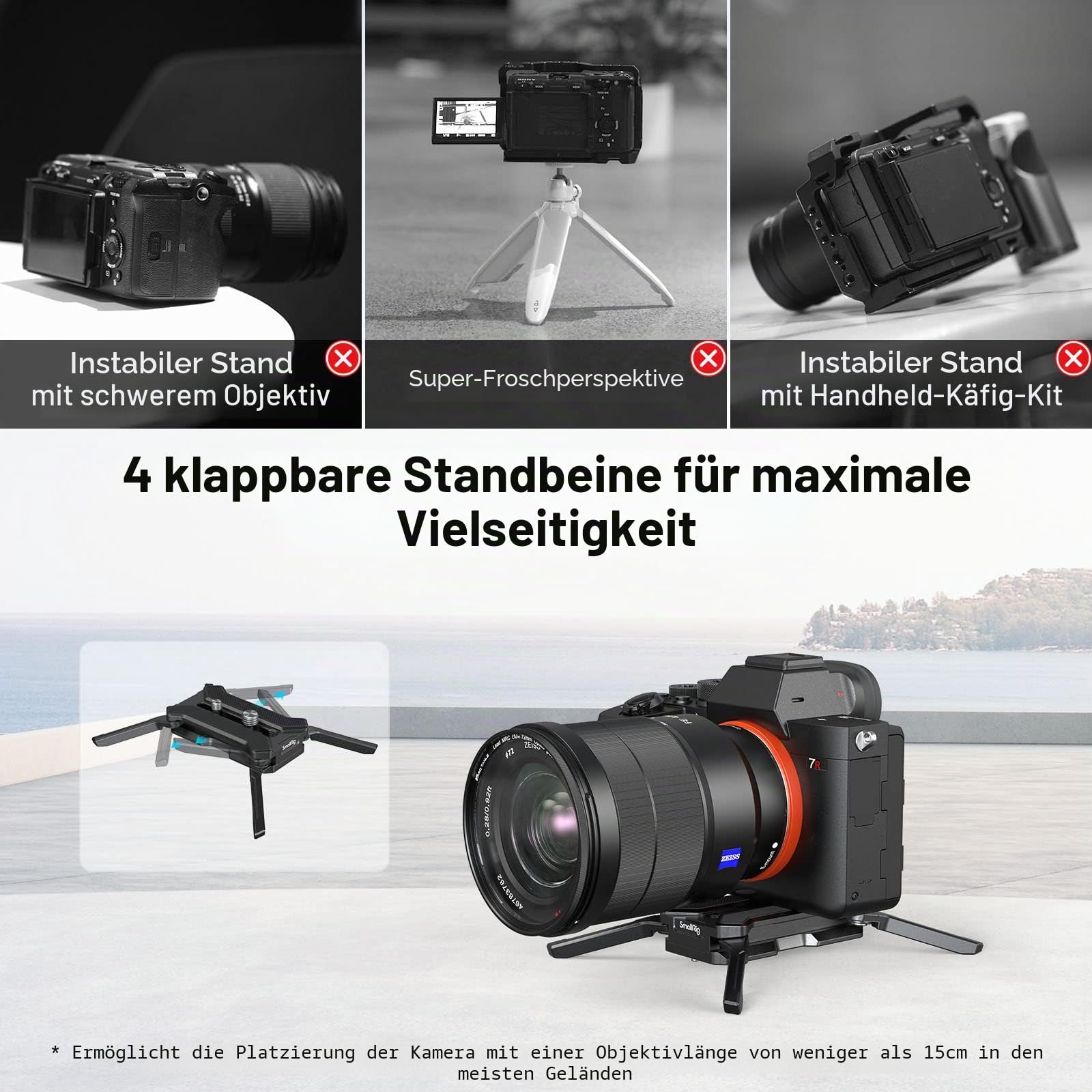 SMALLRIG Quick Release Plate Schnellwechselplatte für Arca-Typ, max. Belastbar mit 44,1lb/20kg, Faltbare Vierfüßige Halterung für Kameraobjektive Innerhalb von 5,9 Zoll/15cm - 3913