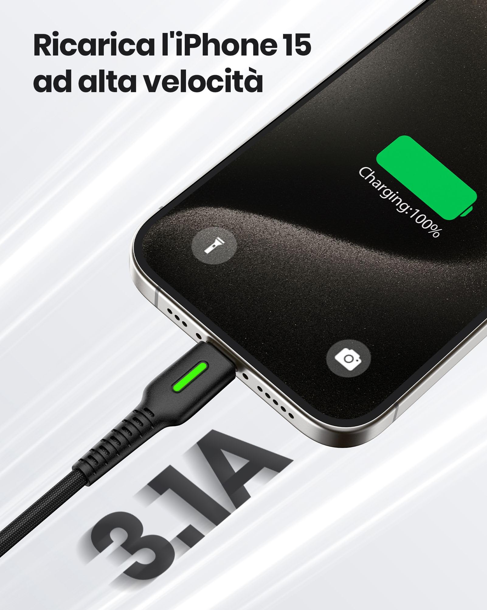 INIU Cavo USB C Type-C, [5 Pezzi 1 + 1 + 1,8 + 1,8 + 3 m] 3,1A QC Cavo USB Type C in Nylon di Ricarica Rapida, Caricabatteria Tipo C di Sincronizzazione Dati Compatibile con iPhone 15 Samsung S21 ECC.