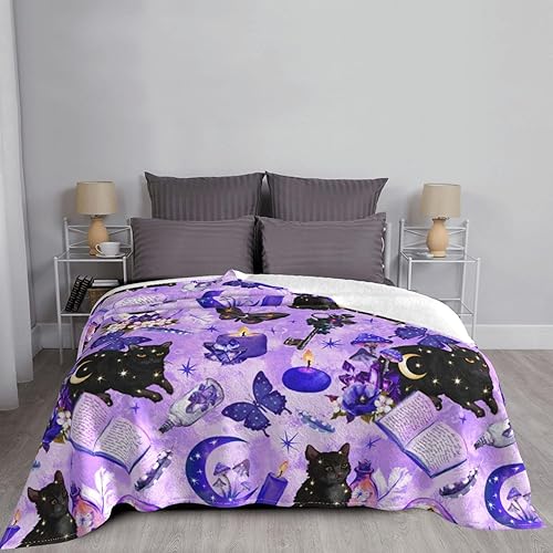 Miniatura 5 de Manta ligera de franela pequeña y grande para todas las estaciones, compatible con brujas góticas, gatos negros, hongos, lindas mantas de vellón